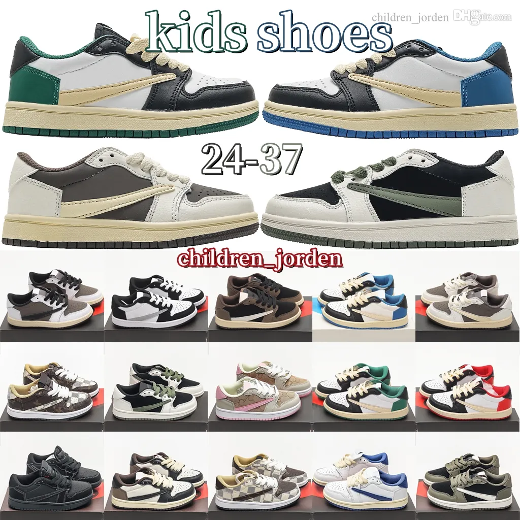 Crianças sapatos crianças crianças Jumpman 1s baixo OG sp reverso Mocha Olive Black Phantom chunky infants trainer 24-37 meninos meninas designer marca