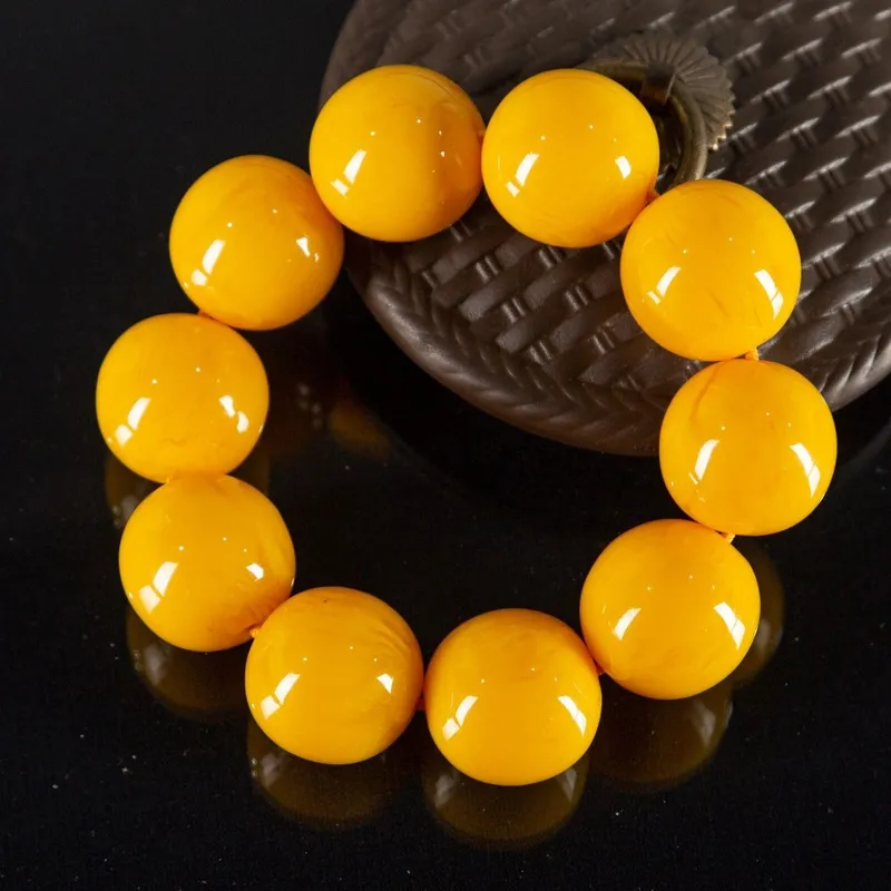 Bracelet en Jade à l'huile de poulet naturelle jaune sculpté à la main, perle ronde de 20mm, bijoux Boutique, cadeau pour hommes et femmes