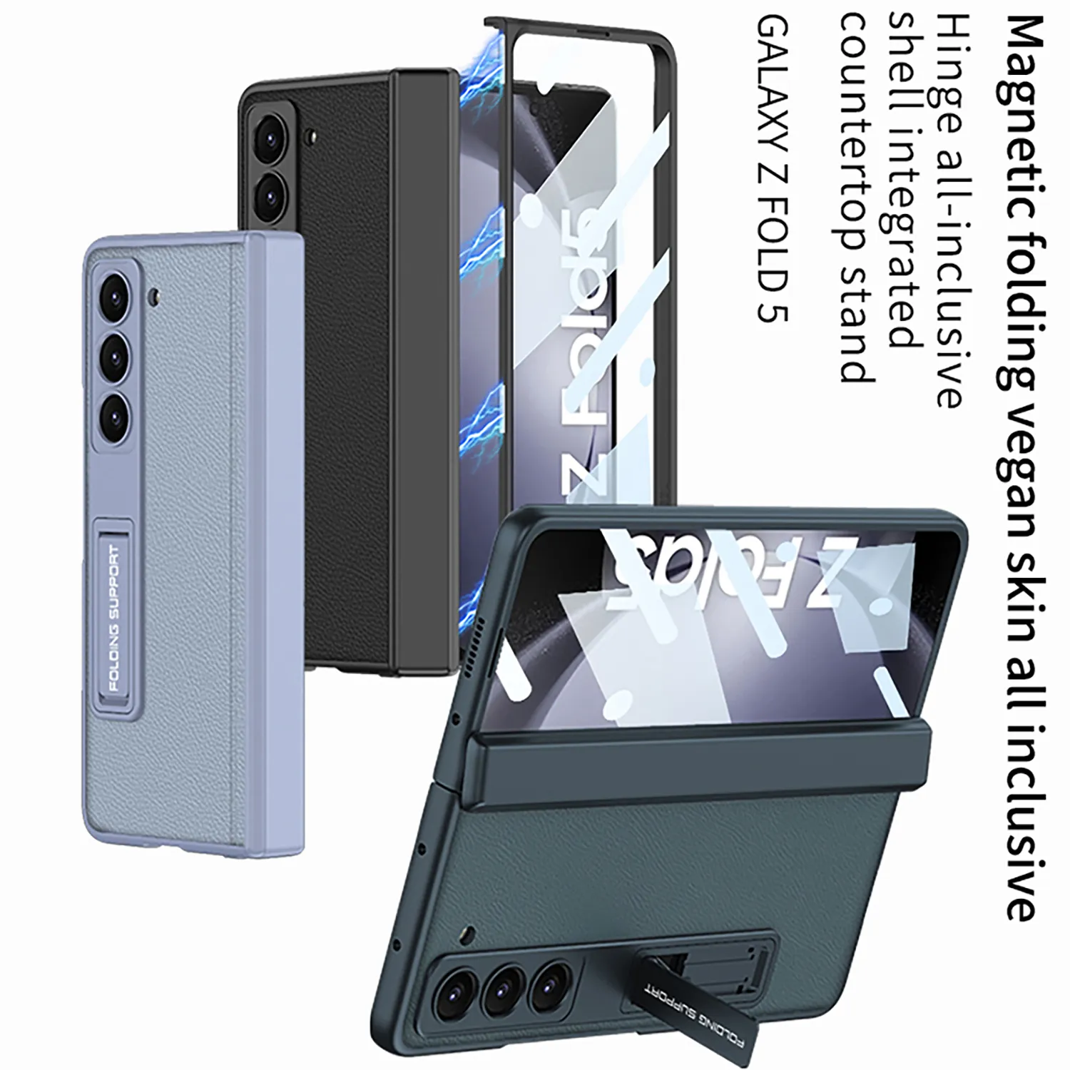 Leather Stand For Samsung Galaxy Z Fold 5 Fold 4 Case Magnetic Hinge Protection Film Screen Cover