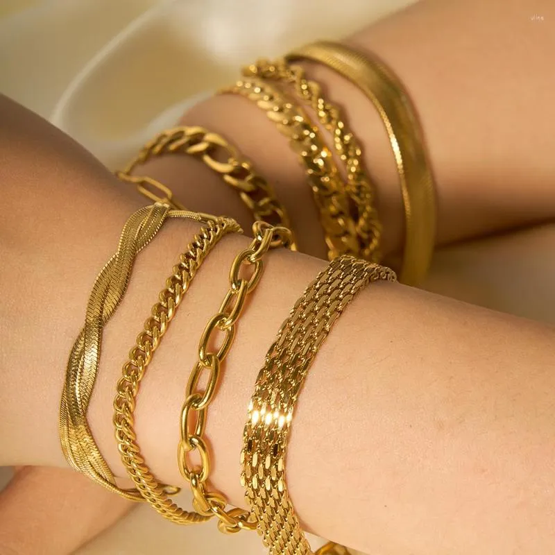 Bracelets à maillons plaqués or pour femmes, en acier inoxydable, ceinture de montre, Bracelet empilable, chaîne épaisse, Punky Figaro, bijoux cadeaux