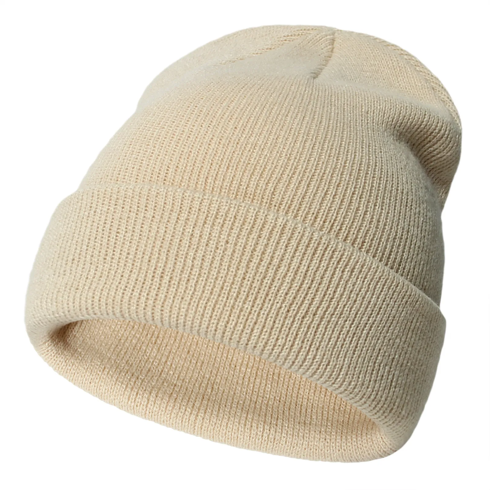 Unisex Knitted Beanie Winter Hat Stretchy Caps Fleece Lined Ear Warmer, Beige Fleece Lined Womens Beanie Knit Hat,Winter Scarf Mask Set  main image 2