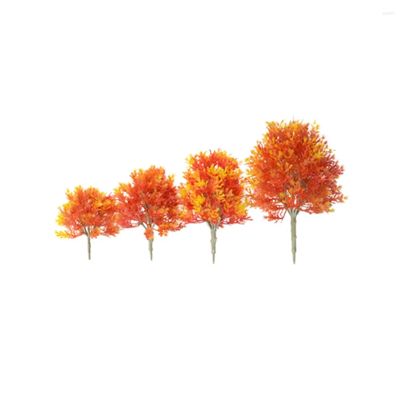 Dekoratif Çiçekler 4 PCS Bahçe Plastik Akçaağaç Model Düzeni Sahneleri DIY El Yapımı Peyzaj Malzemesi Mini Ağaç Turuncu (19cm 15cm