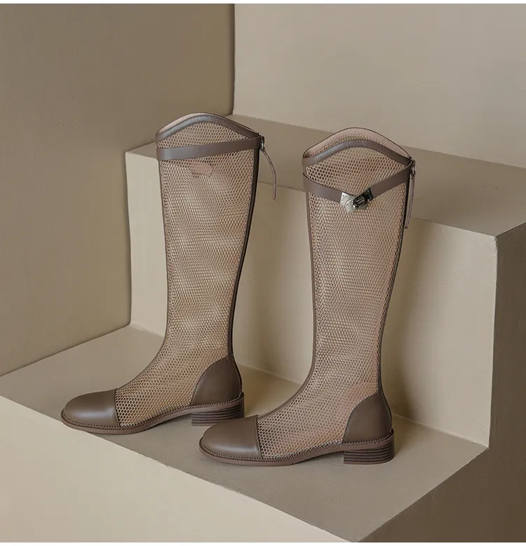 Mesh knee top high boots