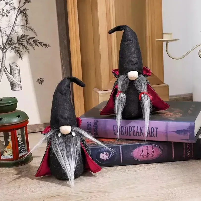 Halloween Handmade Tomte Toy Swedish Gnomes Ornaments with Witch Cloak Hat Christmas Doll Decor For Home sxjul19