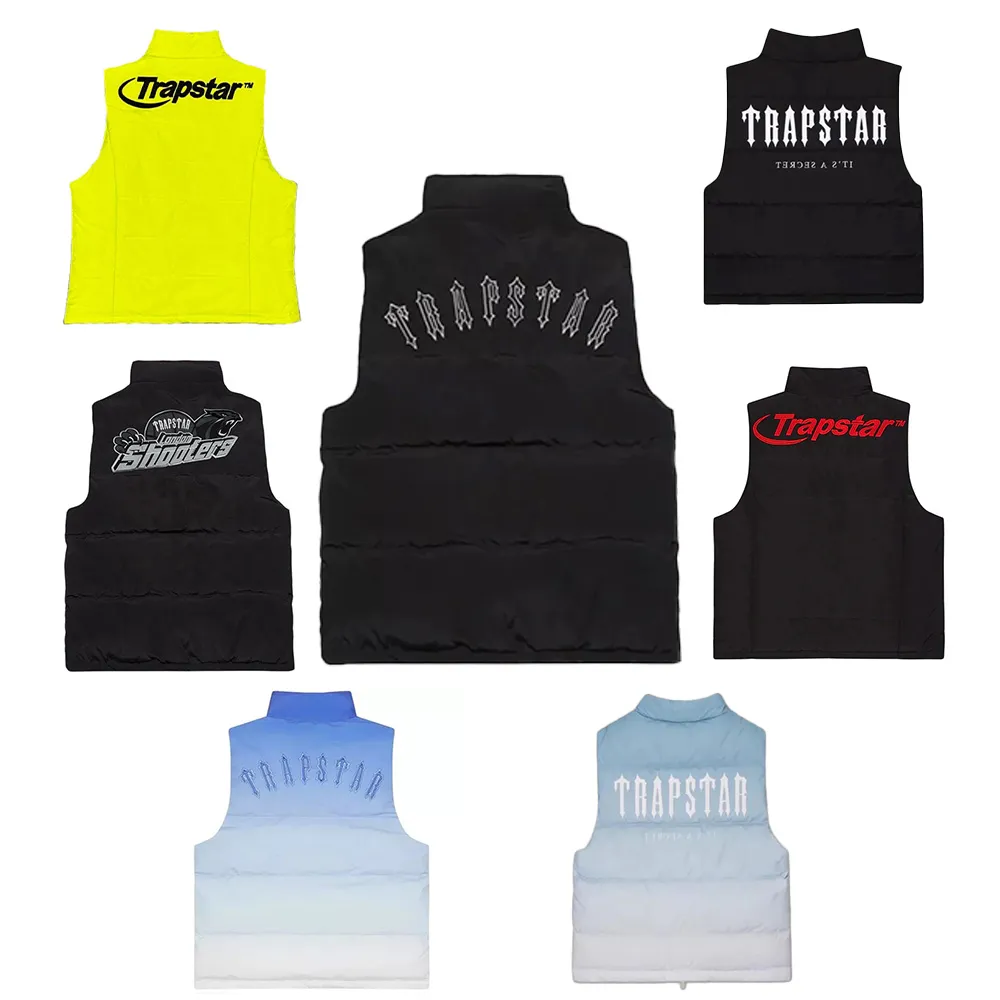 Chalecos para hombres Trapstar Decoded Shooters Gilet Light Blue Gradient Vest Hombres Hyperdrive Irongate Badge Chaqueta Ice London Reino Unido Abrigos de invierno