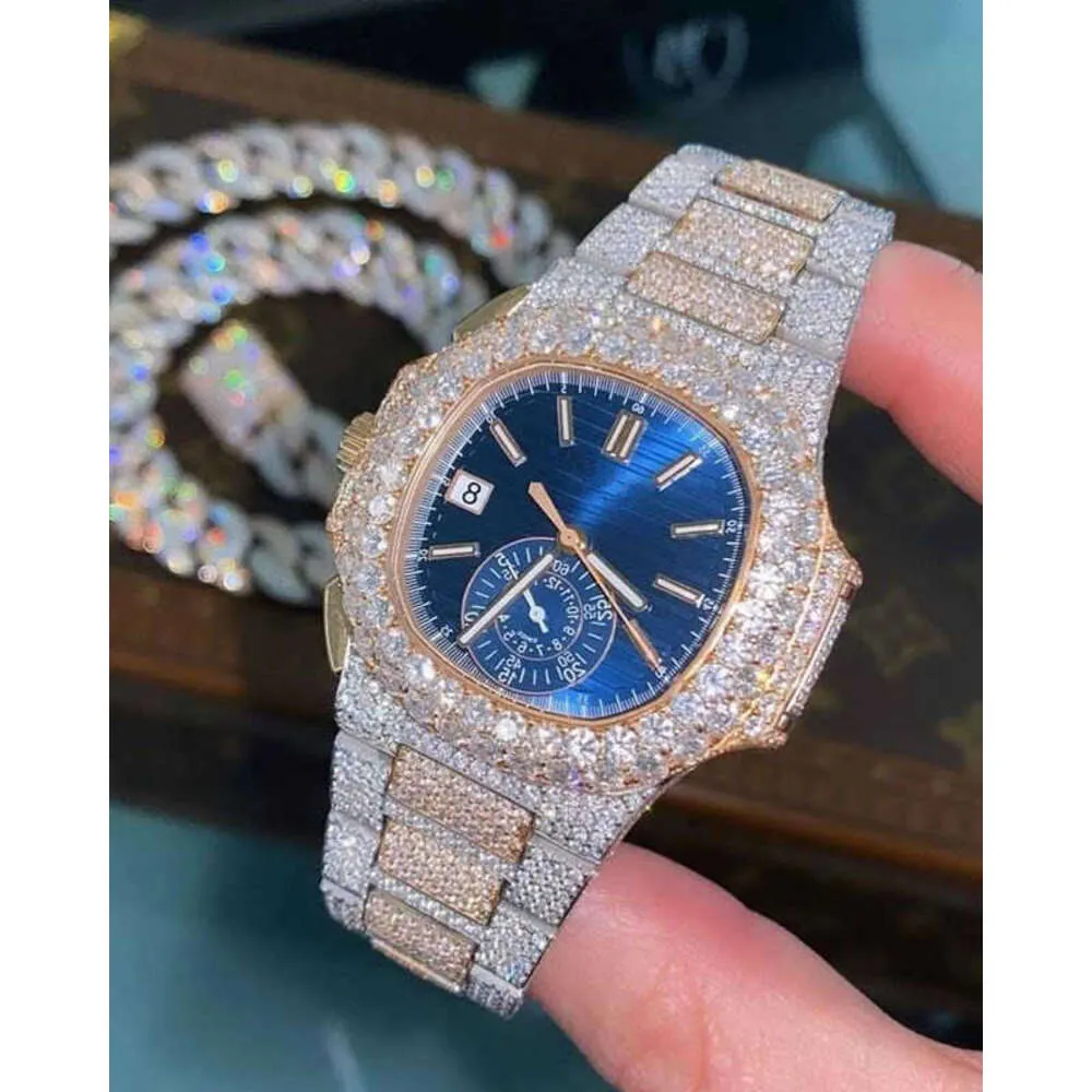 B4O6 2024Armbanduhr D66 Luxus-Herrenuhr 4130 Uhrwerk für Herren 3255 Montre de Luxe Mosang Stone Iced VVS1 GIA-Uhr Diamantuhren ArmbanduhrVZMV