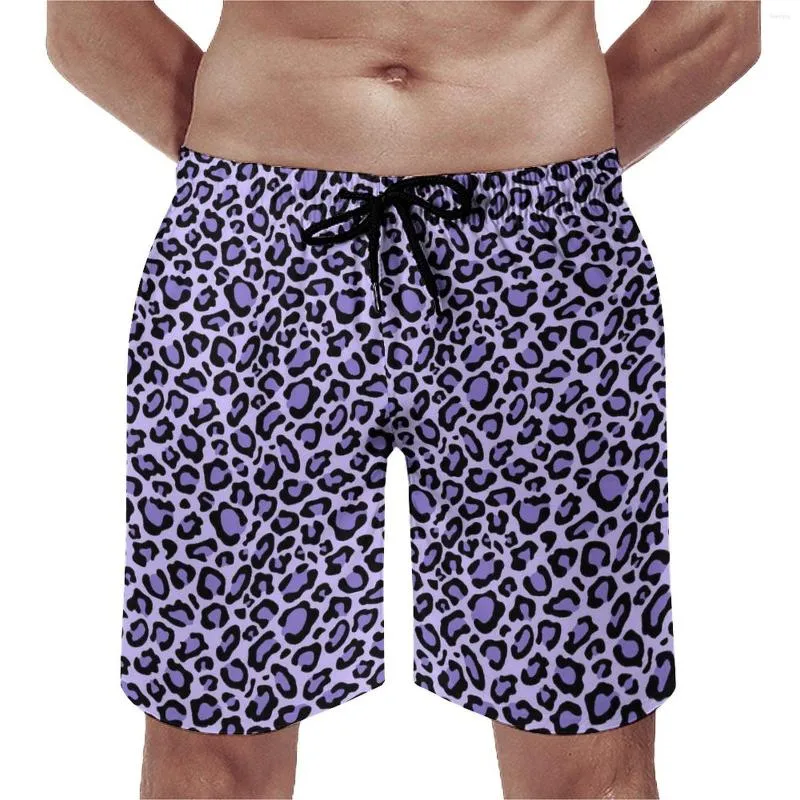 Men's Shorts Summer Board Purple Spotted Leopard Running Surf Animal Print Graphic Short Pants Vintage Quick Dry Beach Trunks