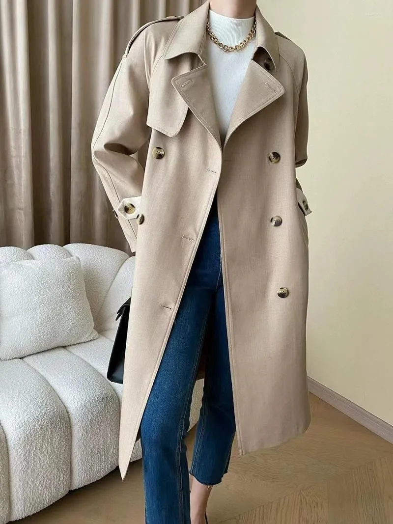 Women's Trench Coats Contrast Early Autumn British Style Drape With Loose Temperament Waistband Windbreaker Jacket Mid Length