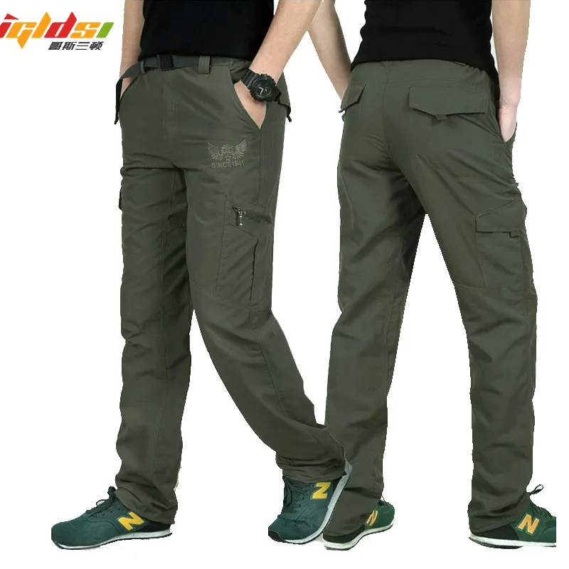 Mężczyzn Style wojskowy Ładunki Mężczyźni Summer wodoodporne oddychające samce spodnie Joggers Army Pockets swobodny plus rozmiar 4xl 230906