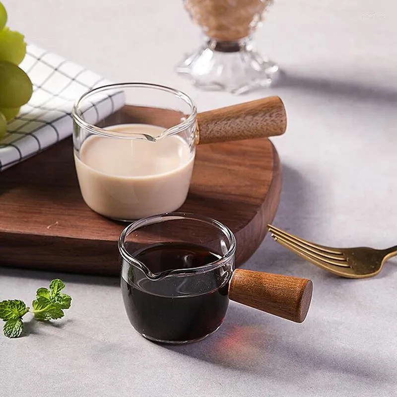 Wine Glasses Japanese Wooden Handle Glass Cup Light Heat-resistent Milk Coffee Juice Bucket Low Temperature Resistent Graduated