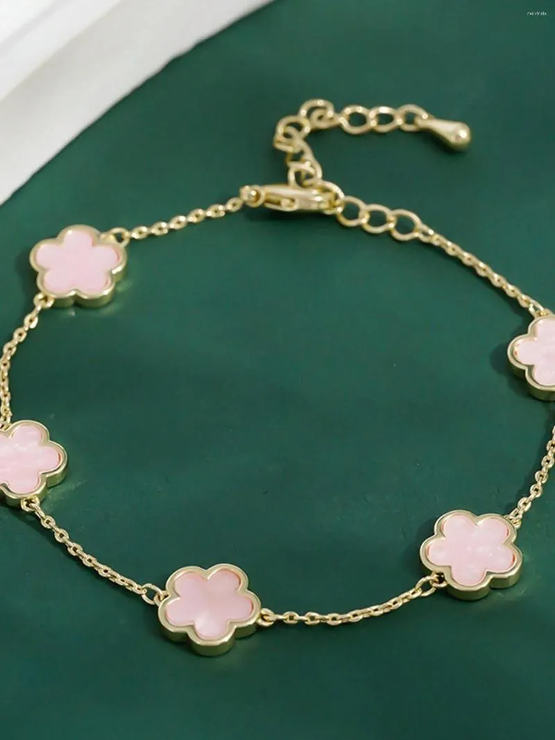 Gold Plated Five Flower Charm Bracelet Double Colorful Clover Elegant Modern Fashion Jewelry for Women Girls