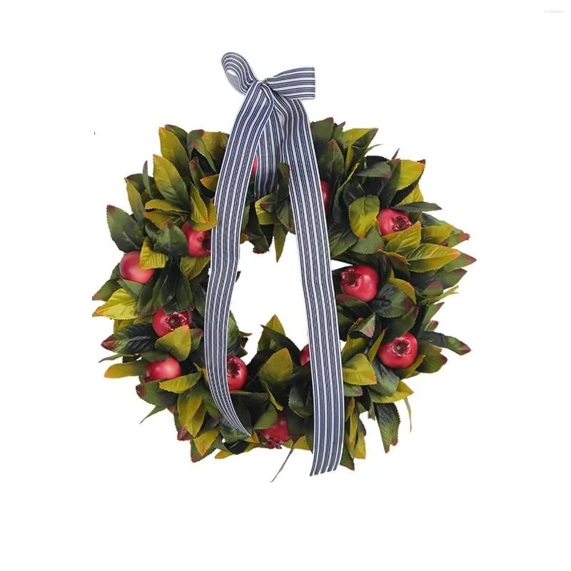 Décorations de couronne de grenade rouge de fleurs décoratives devant la plante verte simulée anneau de porte pendentif système de couleur d'automne décor de fête