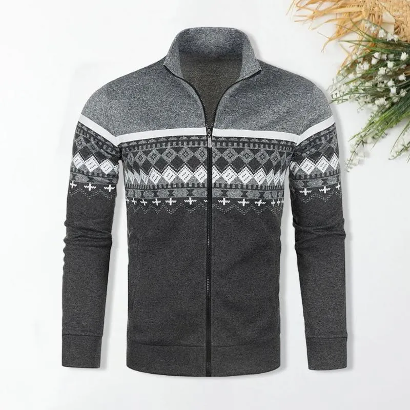 Pulls pour hommes Hommes Pull en polyester Été Élégant Cardigans à fermeture à glissière Rétro Prints Slim Fits Tricots de laine en vrac pour la mode