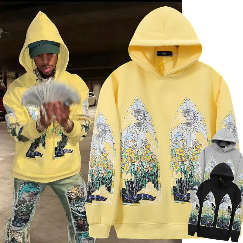 Yellow Sweatshirts Hoodies Eur US Size Oversized Men Printed Sweatshirt Pullover Hoode Hip Hop Pullover Streetwear Tops