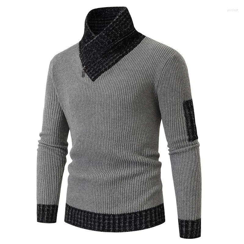 Men's Sweaters Autumn Winter Turtleneck Sweater Men Casual Knitted Pullovers Fashion Scarf Collar Slim Fit Patchwork