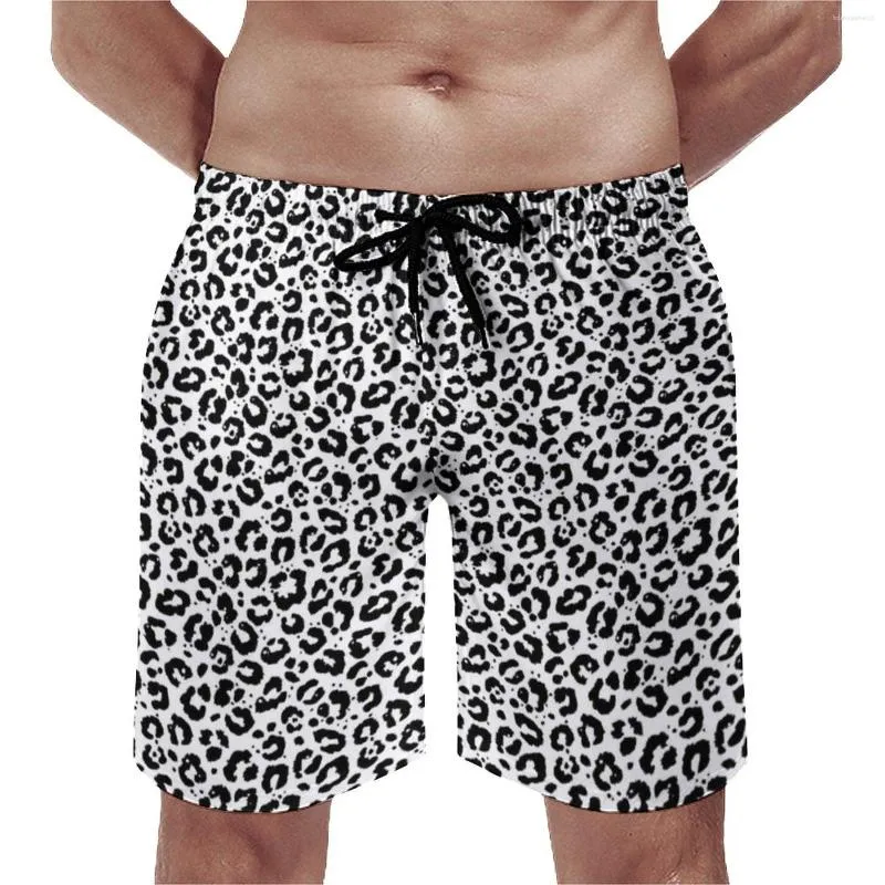 Pantalones cortos para hombres Tablero de verano Animal Correr Blanco y negro Estampado de leopardo Pantalones cortos de playa Bañadores de natación de secado rápido ocasionales Tamaño grande