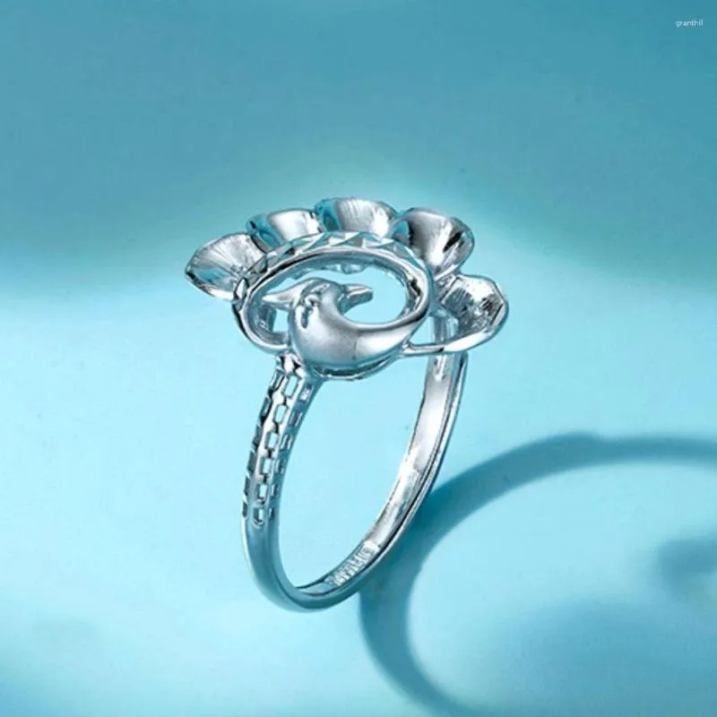 Ringos de cluster 1pcs real pt950 puro platinum 950 banda feminino presente sortudo anel de pavão exclusivo 2.8g
