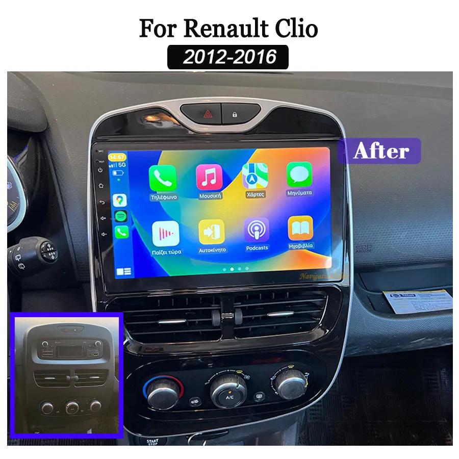 Carplay для Renault Clio4 2012-2016 Стерео 10,1-дюймовый Android 13 Экран мультимедийного проигрывателя Автомобильное видео Аудио Радиоприемник GPS-навигация Головное устройство автомобильный DVD