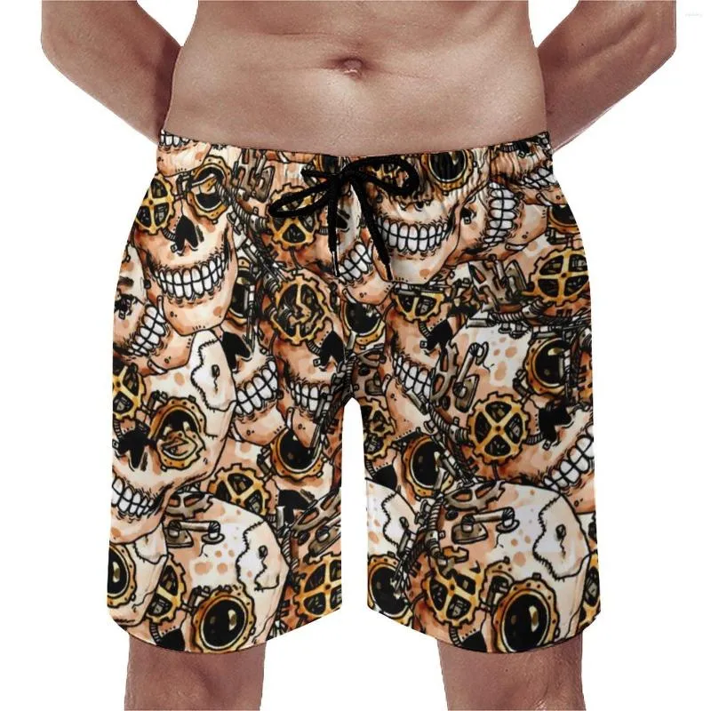 Shorts masculinos Funky Steampunk Board Verão Abstrato Crânio Impressão Surf Praia Secagem Rápida Vintage Personalizado Troncos de Natação Oversize