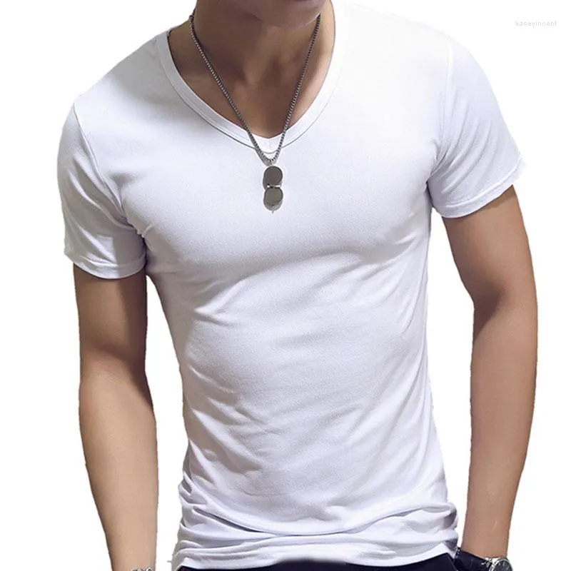 Men's Suits A2556 Fashion Fitness V Neck Short Sleeve T-Shirt Summer Casual Gym Solid Color Tops Plus Size Slim Polyester T-Shirts