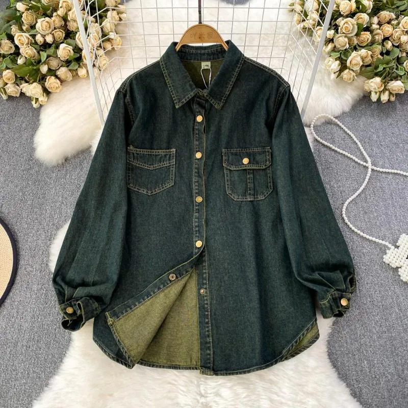 Bluzki damskie Superaen Spring and Autumn Fashion Korean Long Sleeved Lose Design Some-Breasted Long Dżinsowa koszula Kobiety