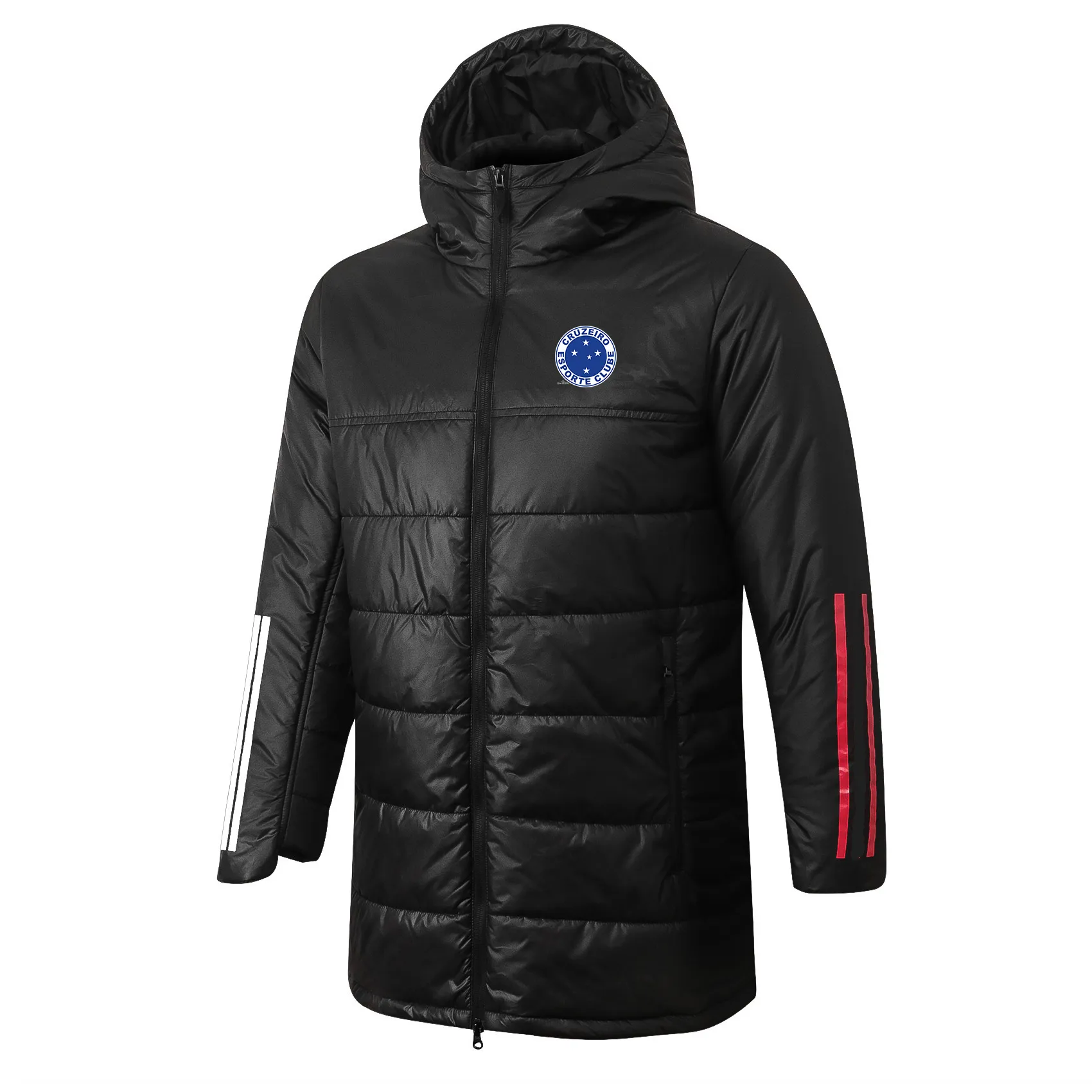 Cruzeiro Esporte Clube Parkas pour hommes hiver manteau à capuche pré-match manteau d'hiver en coton fermeture éclair complète loisirs sport extérieur sweat-shirt chaud