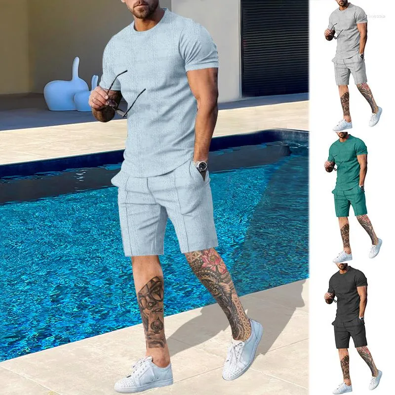 Polos masculinos 2023 verão comércio exterior casual terno europeu e americano de manga curta shorts de duas peças esportes na moda homens