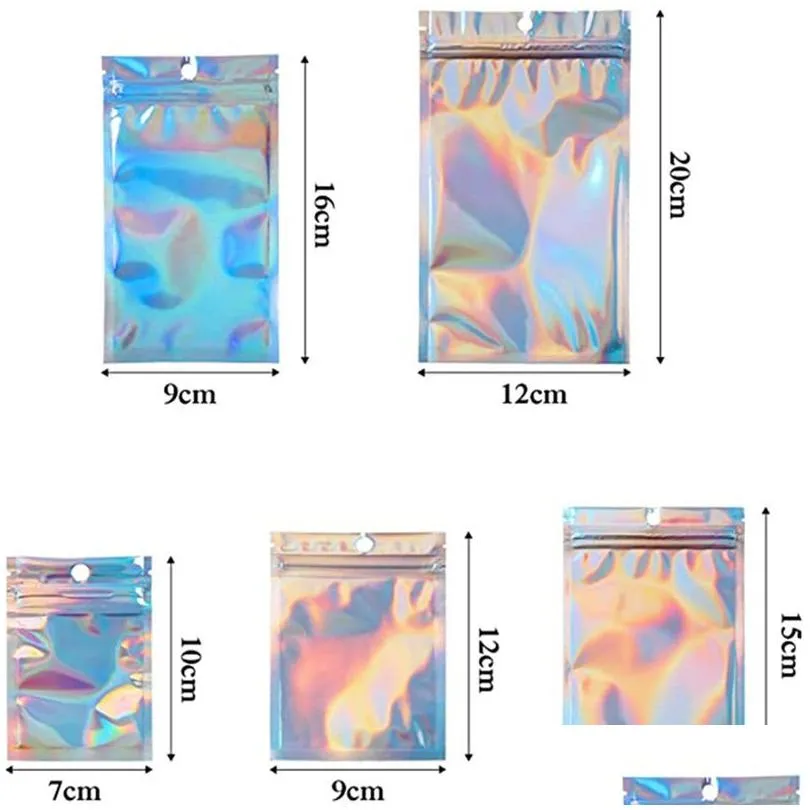 wholesale plastic zipper bag laser holographic aluminum foil pouch bags smell proof reclosable pouches for food snack