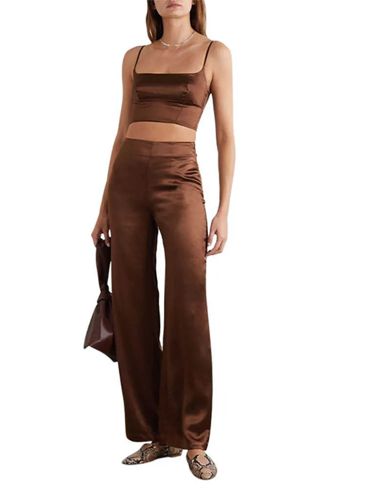 DHgate Womens Satin Crop Top and Straight Pants Set Sexy Silky and Chic Apparel