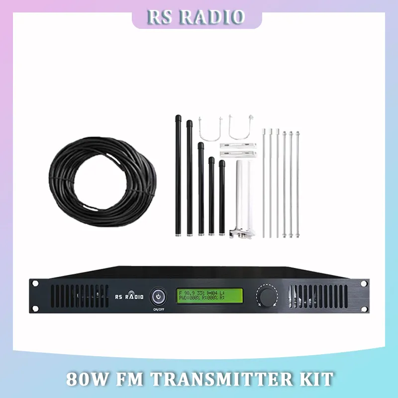 80W FM -sändningssändare med dipolantenn och koaxkabel, 80 watt FM -sändarpaket