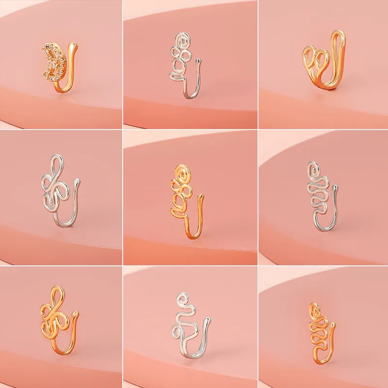 35 Styles Small Copper Fake Nose Rings For Women Non Piercing Gold Plated Clip On Nose Cuff Stud Girls Fashion Party Jewelry