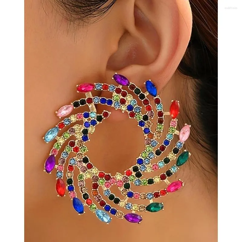 Boucles d'oreilles en strass pour femmes, 1 paire, forme florale, cerceau de personnalité, bijoux de soirée à la mode, accessoires de sortie