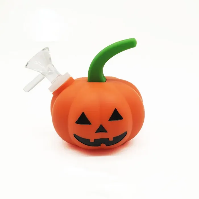 3.54 Inch pumpkin silicone smoking pipe hookah with glass bowl halloween accessories water smoke Hand pipes easy to take wax dab rigs