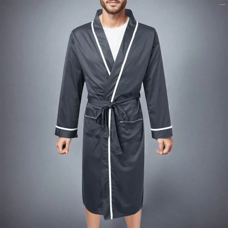 Mäns sömnkläder Autumn Winter Cotton Bathrobe Män Kontrast Färg Casual Softy Warm Thick Home Wear Belt Pyjamas Kimono klänning