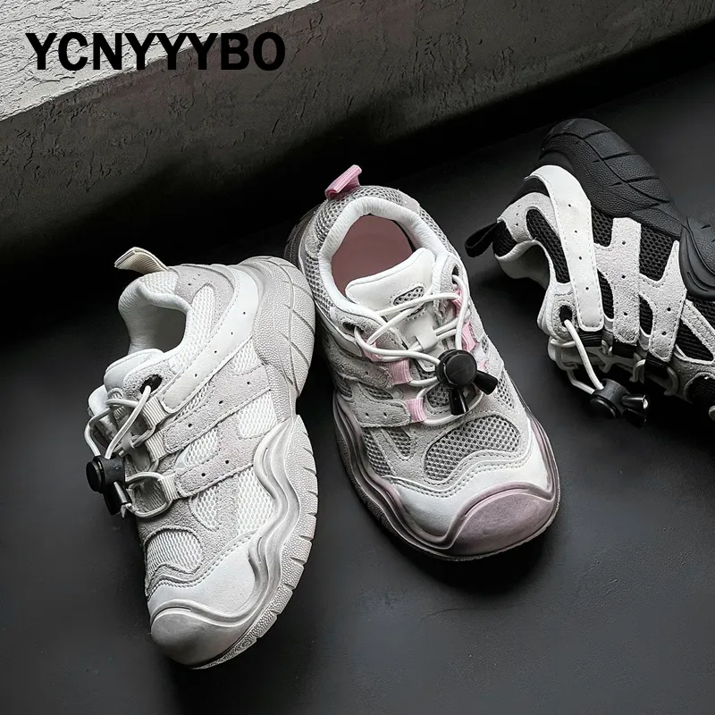 Sneakers 2024 Autumn Kids Sport Children Mesh Brand Shoes Baby Girls Slip On Casual Boys Black Chunky Trainers 230906