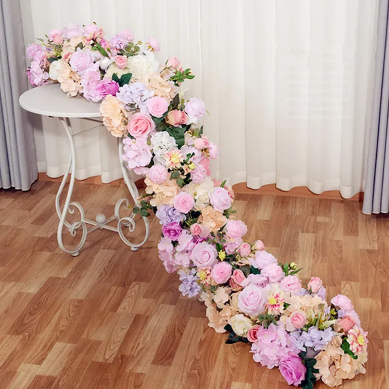 2M gehobene weiße Rose Hortensie künstliche Blumenreihe Hochzeit Party Hintergrund Tischdekoration Dekoration Bogen Straße zitiert Blumenmode Großhandel