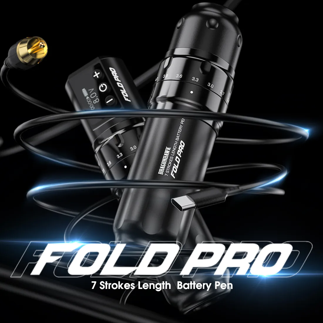 Dragonhawk Fold Pro 무선 문신 머신 2.4-4.2mm 조정 가능한 스트로크 1500mAh 배터리 WQP-032