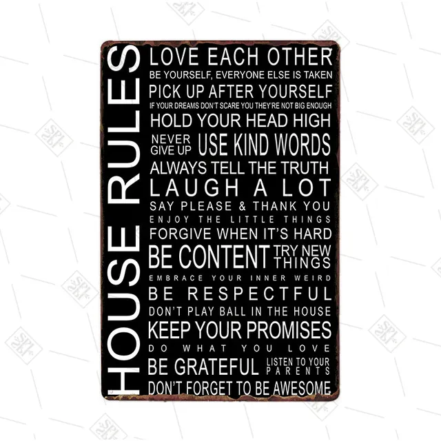 "House Rules: Laugh Often Love Much" Vintage Tin Sign - 8x12 Inch Wall Decor Plaque