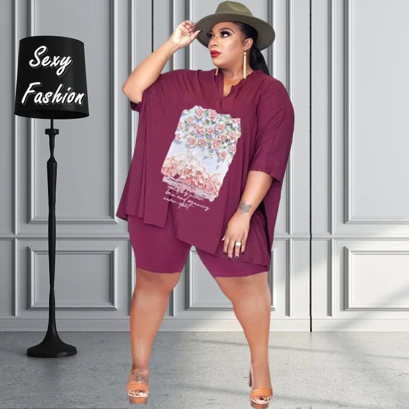 Survêtements de grande taille pour femmes XL5XL Été 2023 Vêtements pour femmes Ensembles de deux pièces Tenues à manches courtes Costumes assortis en vrac Drop 230905