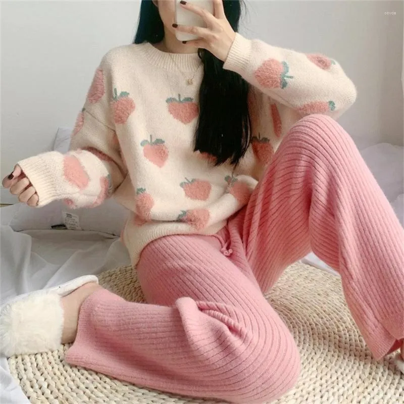 Kadın Skeber Sarebo-Women'in Kalın Peluş Pijamaları Bal Şeftali Sıcak Takım Dış Giyilebilir Ev Kıyafetleri Sonbahar Kış 2023