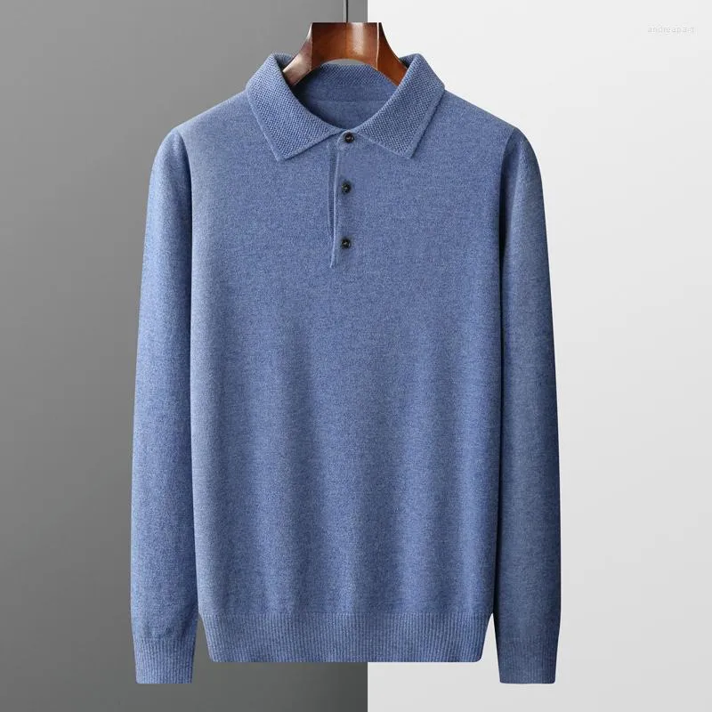 Men's Sweaters Merino Wool Shirt Sweater Business Wear Thin Cashmere Knitted Top POLO Collar 3 Button Pullover Spring And Autumn