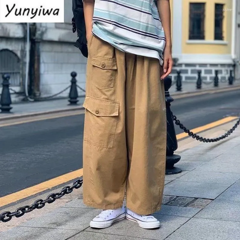 Erkekler pantolon Amerikan vintage kahverengi pantolon kentsel stil Japon işlevsel kargo unisex hip hop cityboy geniş bacak