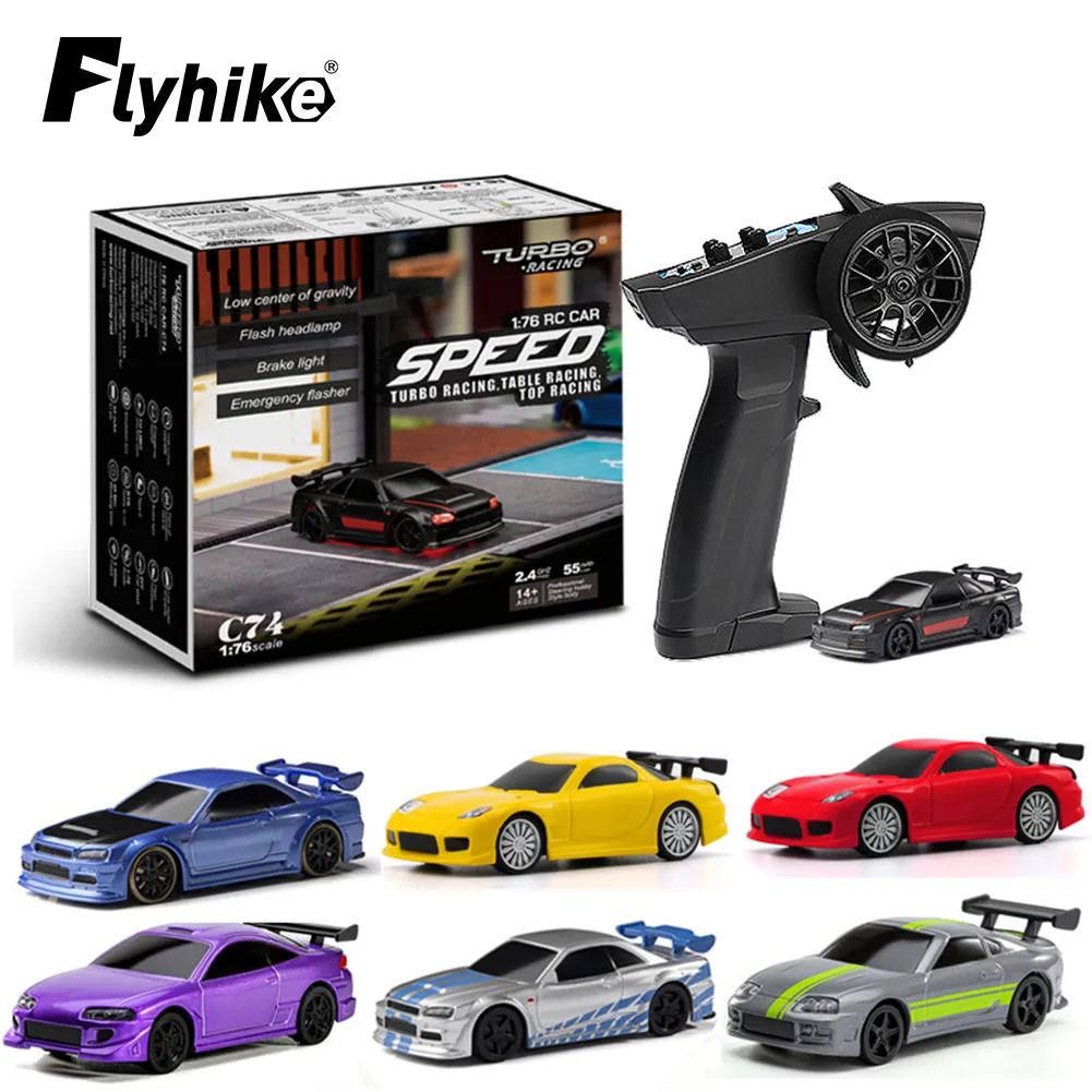 ElectricRC Car Turbo Racing 1 76 C64 C73 C72 C74 Drift Remote Control med Gyro Radio Full Proportional RC Toys RTR Kit Children Gifts 230906