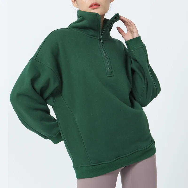 ll Femmes Veste épaisse Sweat-shirt pour l'automne Costume de yoga Veste Dames Gym Manteau d'entraînement Demi-fermeture éclair Polaire Lâche Pull d'entraînement LW031