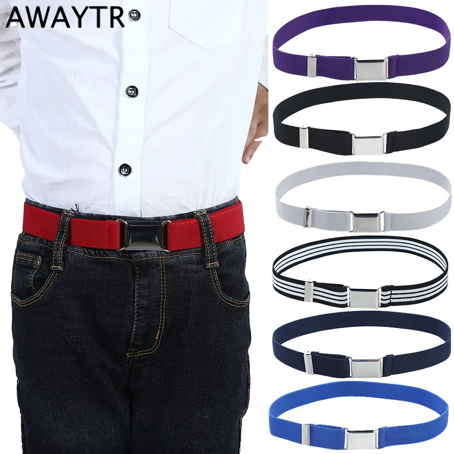 Awaytr mode toile ceinture pour garçons enfants alliage boucle ceinture pour hommes réglable élastique enfants ceintures 11 couleurs 77*2.5 cm