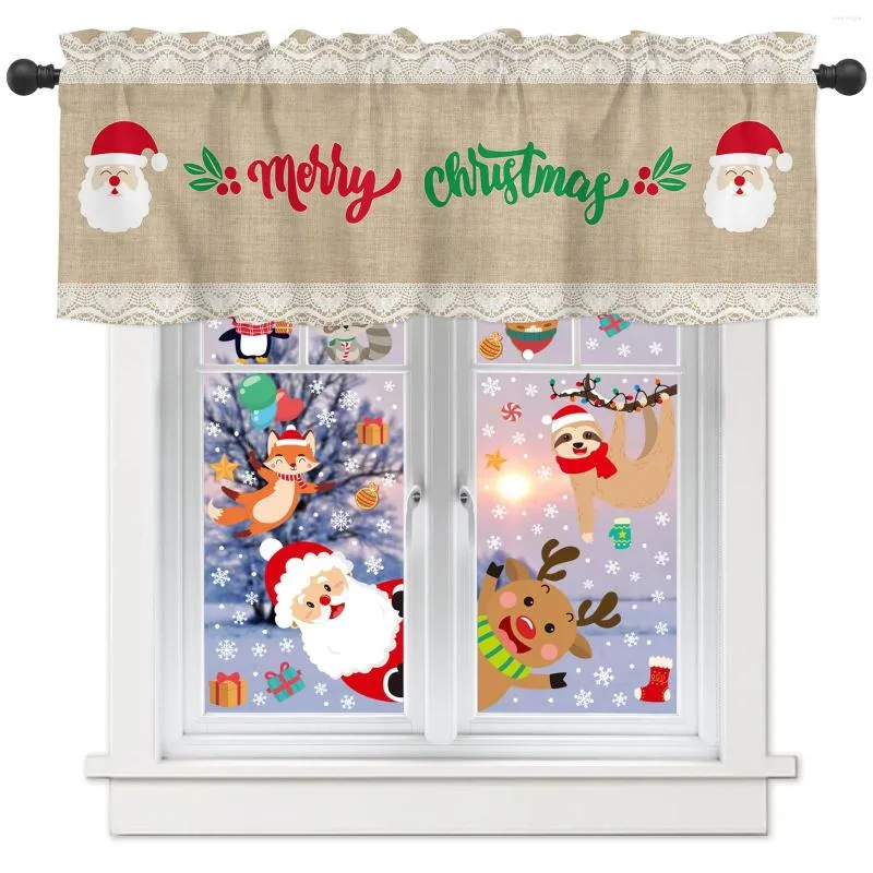 Rideau de noël père noël, court, pour cuisine, café, armoire à vin, porte fenêtre, petite armoire, décoration de maison