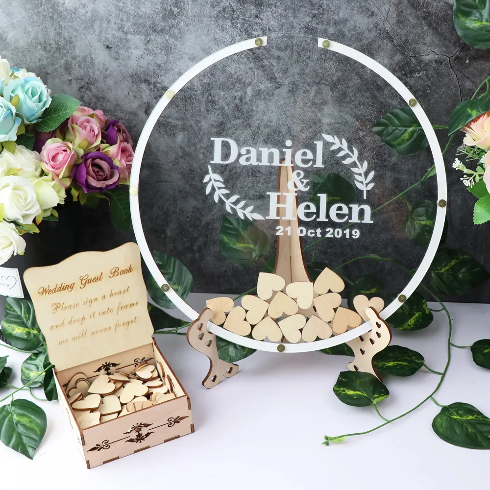 Other Event Party Supplies Personalized Acrylic round wedding guest book alternative Acrylic drop top Circle wood wedding guest book wedding name sign 230906