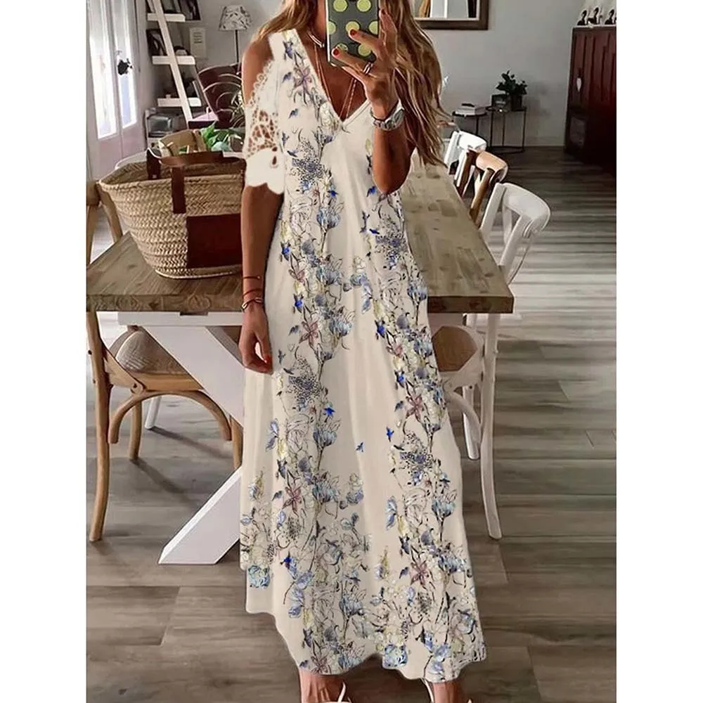 Kleider in Übergröße, Größe 2023, Damenbekleidung, kurzärmelig, bedruckt, langes Kleid, Sommer, übergroß, lässig, lockerer Rock, elegante weibliche Vintage-Robe 230905