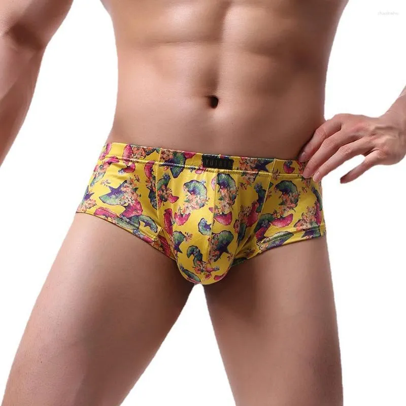 Sous-vêtements Sexy U convexe troncs pénis grande poche culotte hommes Boxer slips sous-vêtements taille basse impression Lingerie élastique mâle culotte