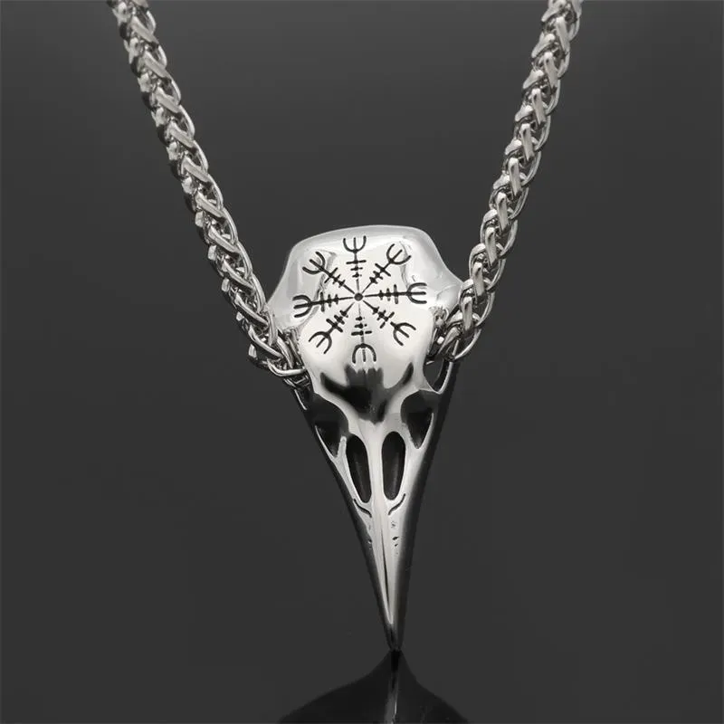 Fashion Men Necklace Stainless Steel Crow Skull Pendant Amulet Men's Necklace Biker  Jewelry Anniversary Day Gift